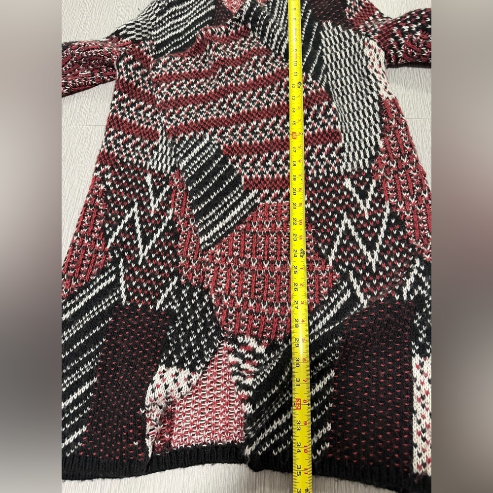 Caslon Wool Blend Patchwork Open Front Cardigan Sweater Medium Burgundy black - Picture 8 of 10